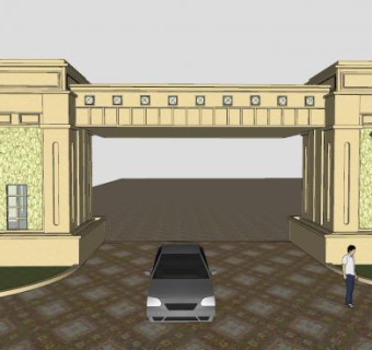 新古典小区大门入口SU模型下载_sketchup草图大师SKP模型