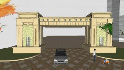 新古典小区大门入口SU模型下载_sketchup草图大师SKP模型