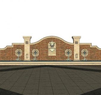 欧式庭院景墙围墙SU模型下载_sketchup草图大师SKP模型