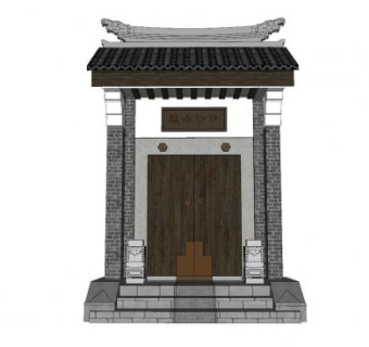 中式古建住宅偏门SU模型下载_sketchup草图大师SKP模型