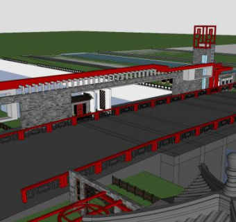 新中式桥梁SU模型下载_sketchup草图大师SKP模型
