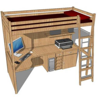 上床下书桌木质床su模型下载_sketchup草图大师SKP模型