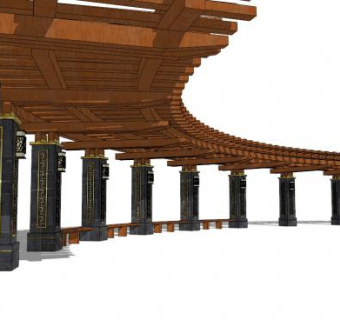 长型弧形廊架su模型下载_sketchup草图大师SKP模型