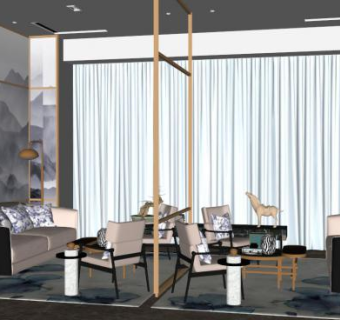新中式家具展厅su模型下载_sketchup草图大师SKP模型