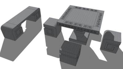 中式石桌凳su模型下载_sketchup草图大师SKP模型