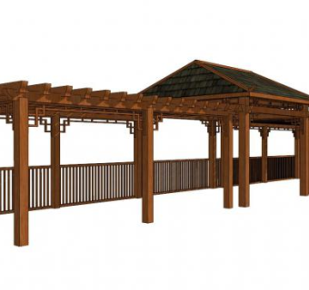 木质廊道su模型下载_sketchup草图大师SKP模型