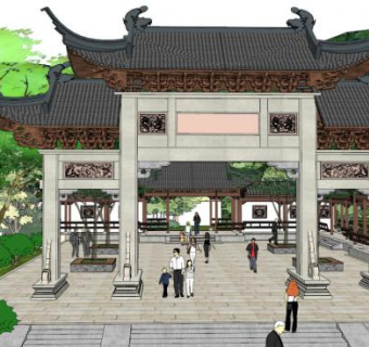 中式公园牌坊su模型下载_sketchup草图大师SKP模型