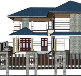 农村三层小别墅su模型下载_sketchup草图大师SKP模型