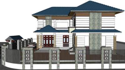 农村三层小别墅su模型下载_sketchup草图大师SKP模型