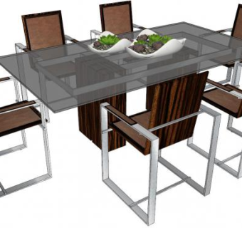 现代餐桌椅su模型下载_sketchup草图大师SKP模型