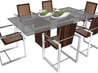 现代餐桌椅su模型下载_sketchup草图大师SKP模型