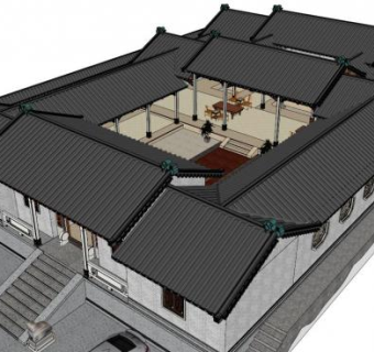 古建筑四合院su模型下载_sketchup草图大师SKP模型