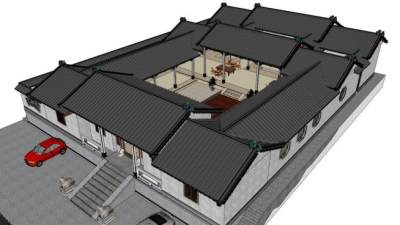 古建筑四合院su模型下载_sketchup草图大师SKP模型