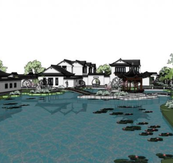 中式建筑景观设计su模型下载_sketchup草图大师SKP模型