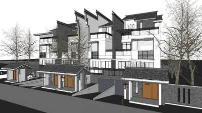 徽派建筑别墅设计su模型下载_sketchup草图大师SKP模型