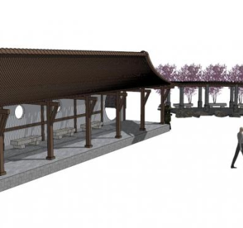 户外长廊su模型下载_sketchup草图大师SKP模型