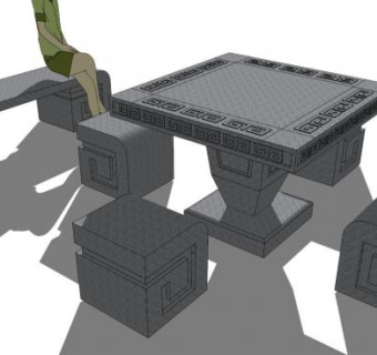 中式石桌椅su模型下载_sketchup草图大师SKP模型