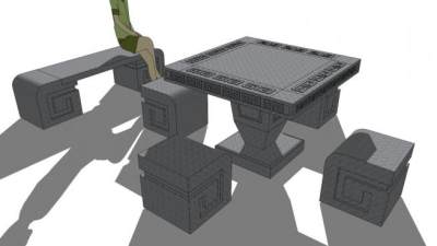 中式石桌椅su模型下载_sketchup草图大师SKP模型