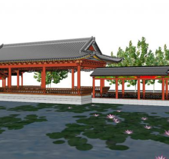 中式文化长廊su模型下载_sketchup草图大师SKP模型