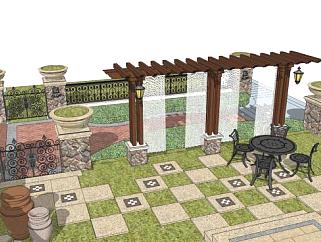 院内花园的设计su模型下载_sketchup草图大师SKP模型