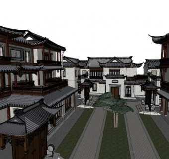 中式绿城桃花源别墅SU模型下载_sketchup草图大师SKP模型