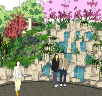 庭院跌水的su模型下载_sketchup草图大师SKP模型