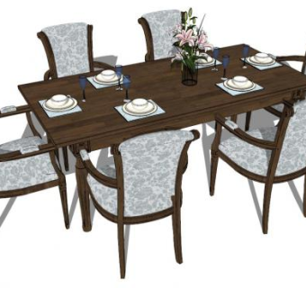 美式餐桌su模型下载_sketchup草图大师SKP模型