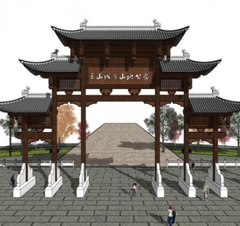 古典门坊su模型下载_sketchup草图大师SKP模型