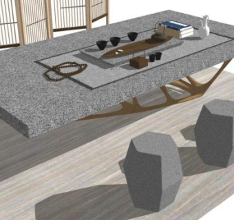 中式户外桌椅su模型下载_sketchup草图大师SKP模型