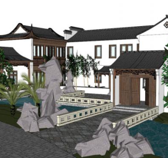 精美园林别墅su模型下载_sketchup草图大师SKP模型