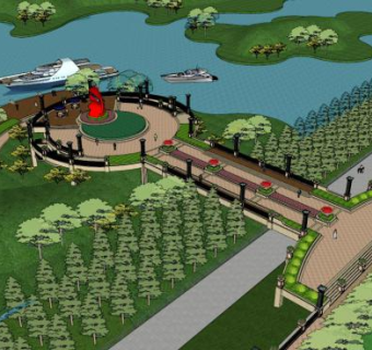 水滨公园su模型下载_sketchup草图大师SKP模型