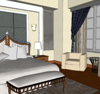 酒店卧室su模型下载_sketchup草图大师SKP模型