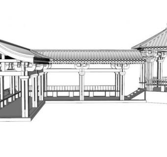 中式廊亭素材su模型下载_sketchup草图大师SKP模型