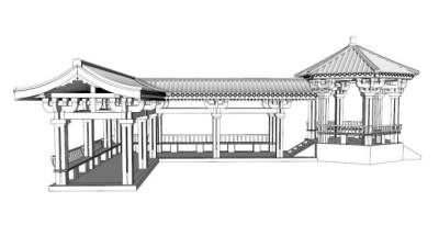 中式廊亭素材su模型下载_sketchup草图大师SKP模型