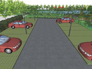 某现代生态停车场设计su模型下载_sketchup草图大师SKP模型