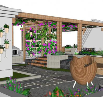 庭园廊架su模型下载_sketchup草图大师SKP模型