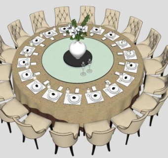 圆形10人餐桌su模型下载_sketchup草图大师SKP模型