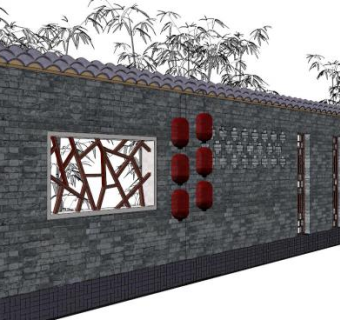 仿古围墙su模型下载_sketchup草图大师SKP模型