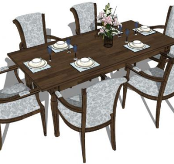 室外美式餐桌椅su模型下载_sketchup草图大师SKP模型