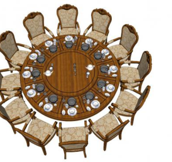 10人圆桌su模型下载_sketchup草图大师SKP模型