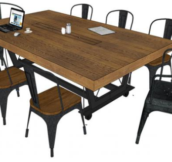 实木大板桌su模型下载_sketchup草图大师SKP模型