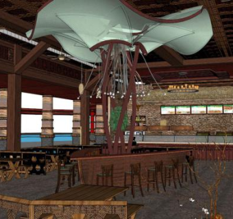 复古火锅店su模型下载_sketchup草图大师SKP模型