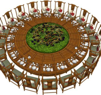 18人位圆桌su模型下载_sketchup草图大师SKP模型