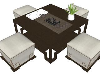 中式茶室桌椅su模型下载_sketchup草图大师SKP模型