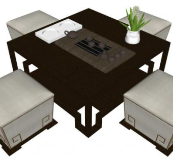 中式茶室桌椅su模型下载_sketchup草图大师SKP模型