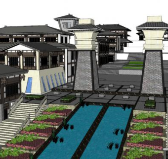 精品秦汉风格仿古公园su模型下载_sketchup草图大师SKP模型