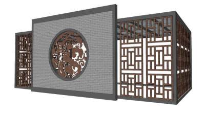 景观红色镂空景墙su模型下载_sketchup草图大师SKP模型