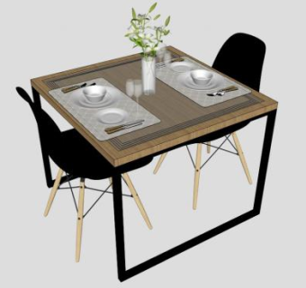 两人桌su模型下载_sketchup草图大师SKP模型