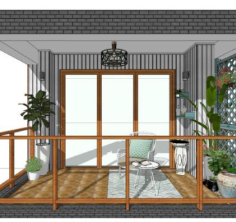 阳台走廊su模型下载_sketchup草图大师SKP模型