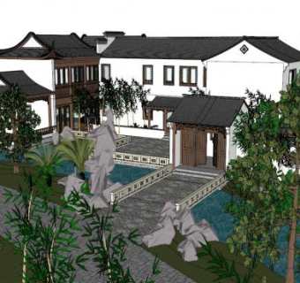 新中式苏式别墅su模型下载_sketchup草图大师SKP模型